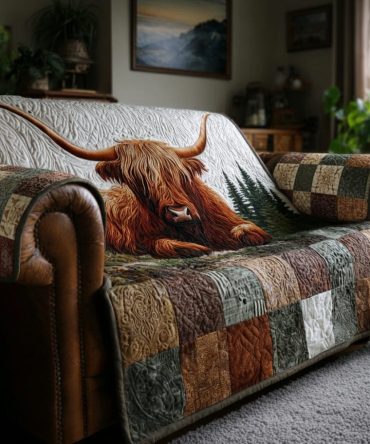Wilderness Highland Cow Quilted Sofa Cover