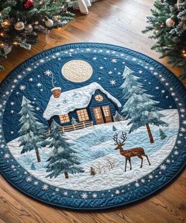 Winter Cabin Glow Quilted Round Mat