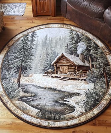 Winter Cabin Quilted Round Mat