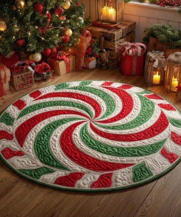 Winter Candy Twist Quilted Round Mat
