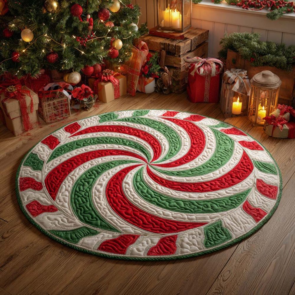 Winter Candy Twist Quilted Round Mat