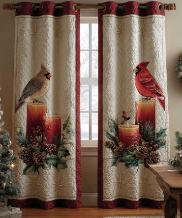 Winter Cardinal Blessing Quilted Curtains