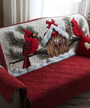 Winter Cardinal Haven Quilted Sofa Cover