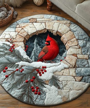 Winter Cardinal Quilted Round Mat