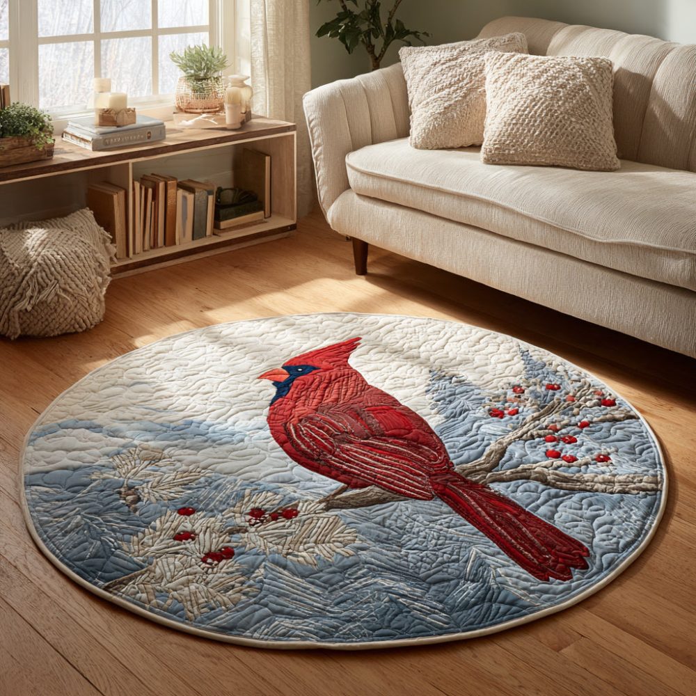 Winter Cardinal Quilted Round Mat