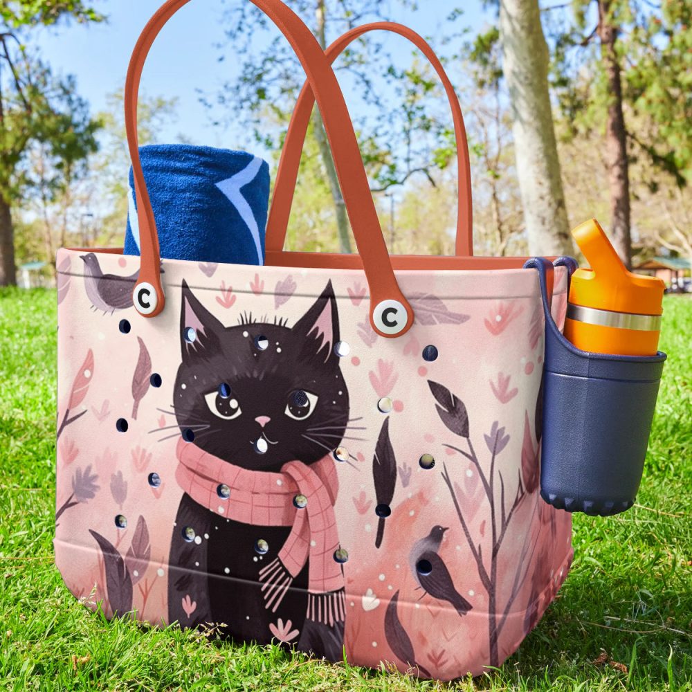 Bucket Tote Bag, Limited Edition Bogg Bag, Beach Bag Winter Charm Kitty - Image 3