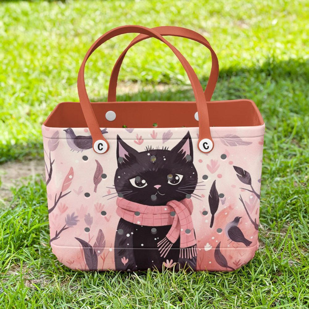 Bucket Tote Bag, Limited Edition Bogg Bag, Beach Bag Winter Charm Kitty - Image 2