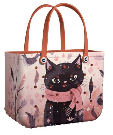 Bucket Tote Bag, Limited Edition Bogg Bag, Beach Bag Winter Charm Kitty