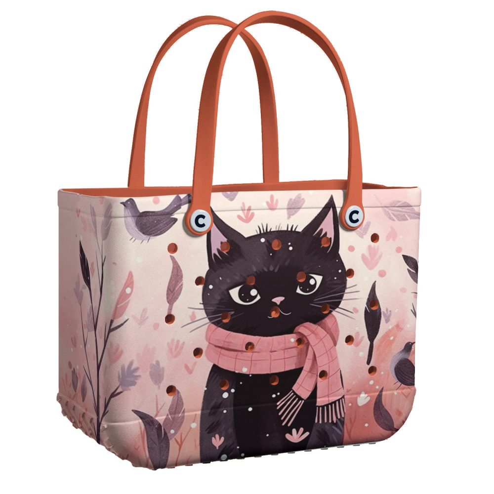 Bucket Tote Bag, Limited Edition Bogg Bag, Beach Bag Winter Charm Kitty