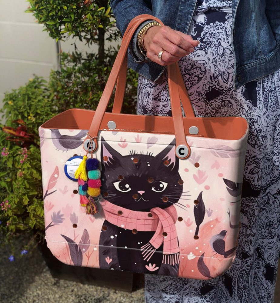 Bucket Tote Bag, Limited Edition Bogg Bag, Beach Bag Winter Charm Kitty - Image 5