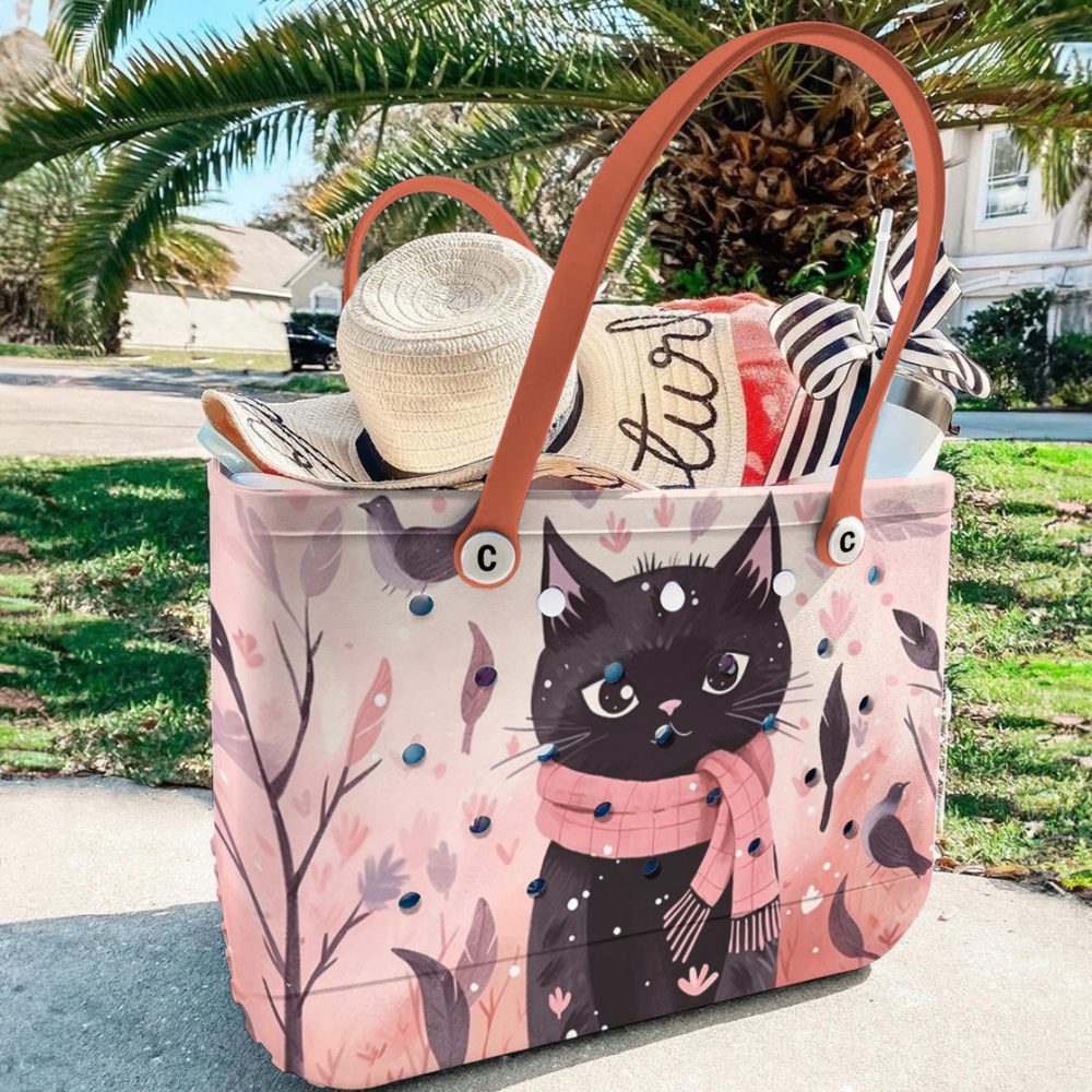 Bucket Tote Bag, Limited Edition Bogg Bag, Beach Bag Winter Charm Kitty - Image 4