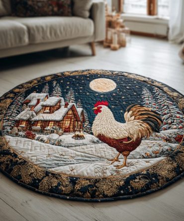 Winter Chicken Night Quilted Round Mat