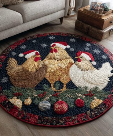 Winter Chicken Quilted Round Mat