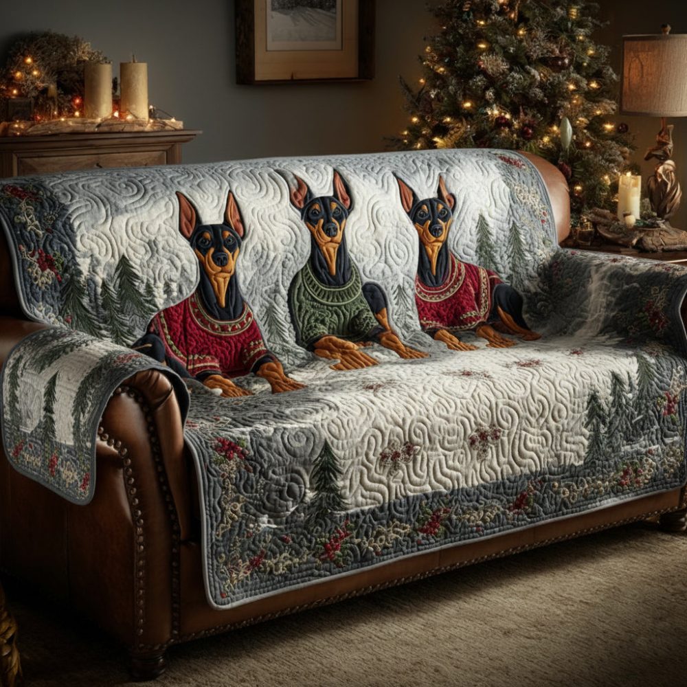 Winter Doberman Quilted Sofa Cover