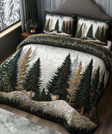 Winter Forest Path 3-Piece Quilted Bedding Set