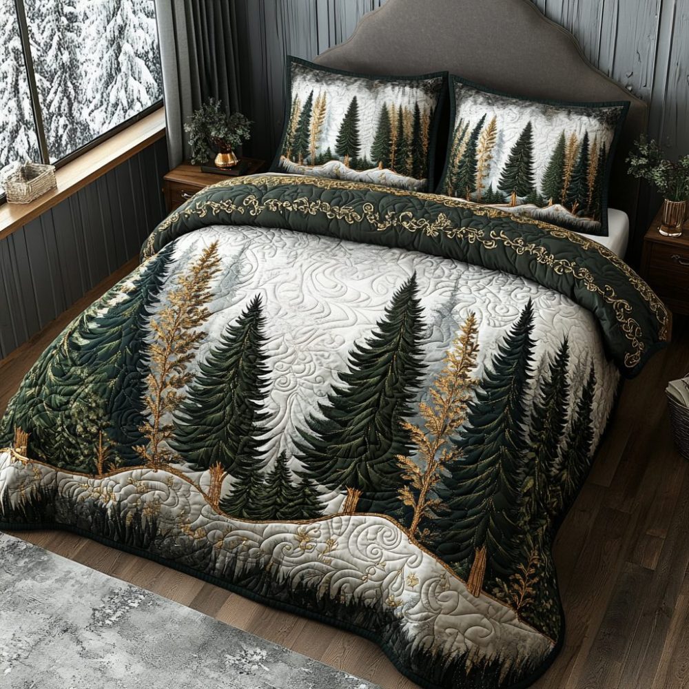 Winter Forest Path 3-Piece Quilted Bedding Set