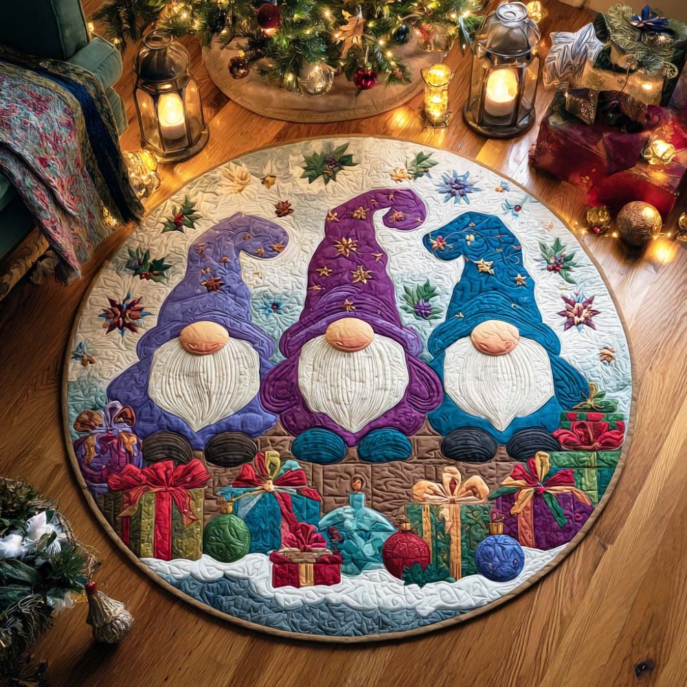 Winter Gnome Quilted Round Mat