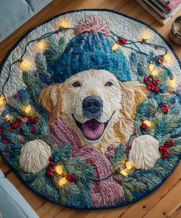 Winter Golden Retriever Quilted Round Mat