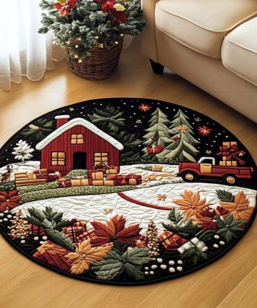 Winter Harvest Road Quilted Round Mat