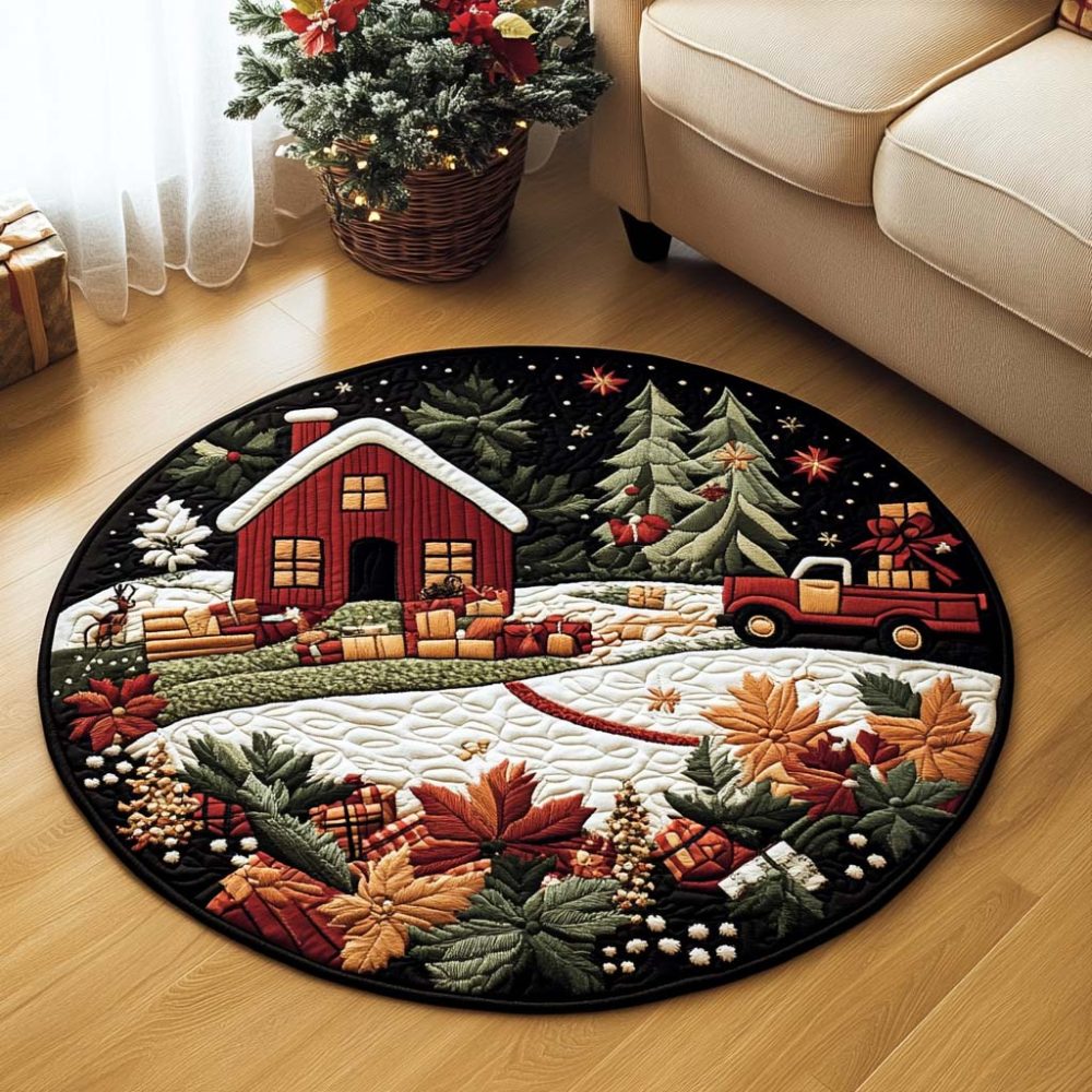 Winter Harvest Road Quilted Round Mat