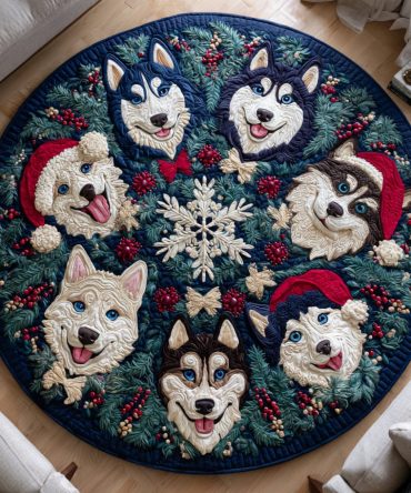 Winter Husky Quilted Round Mat