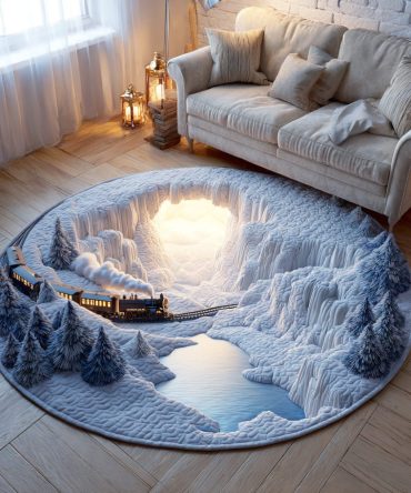 Winter Lantern Railway Quilted Round Mat