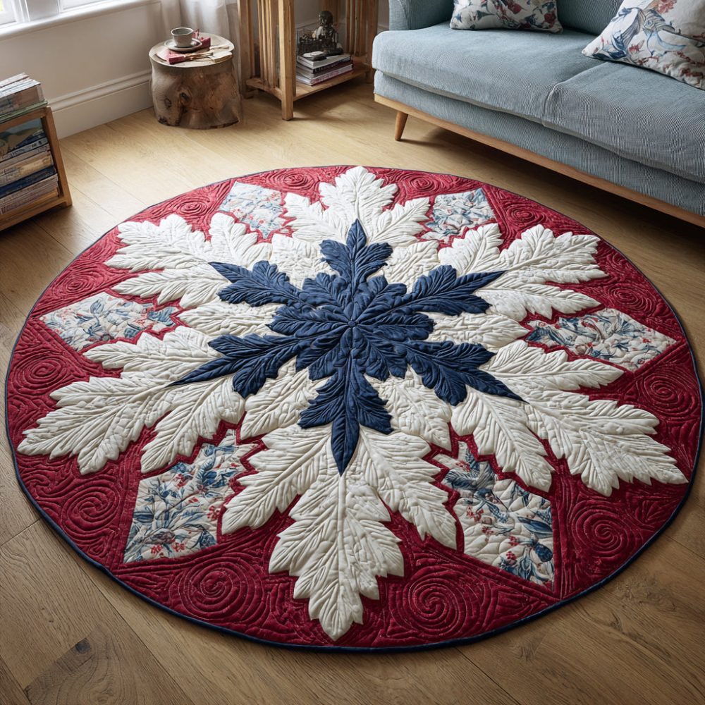 Winter Snowflake Tapestry Quilted Round Mat