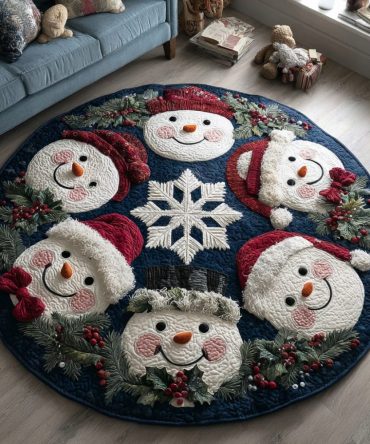Winter Snowmen Quilted Round Mat