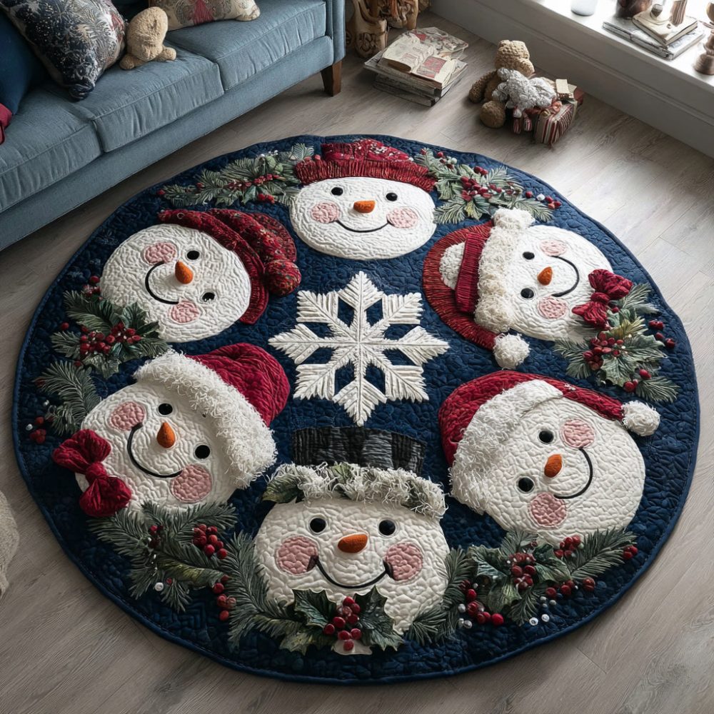 Winter Snowmen Quilted Round Mat