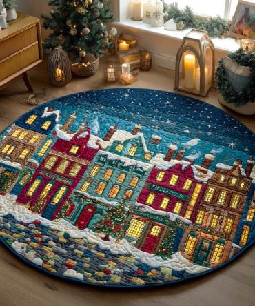 Winter Town Glow Quilted Round Mat