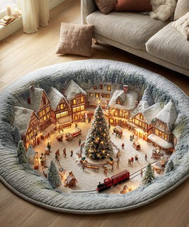 Winter Town Journey Quilted Round Mat