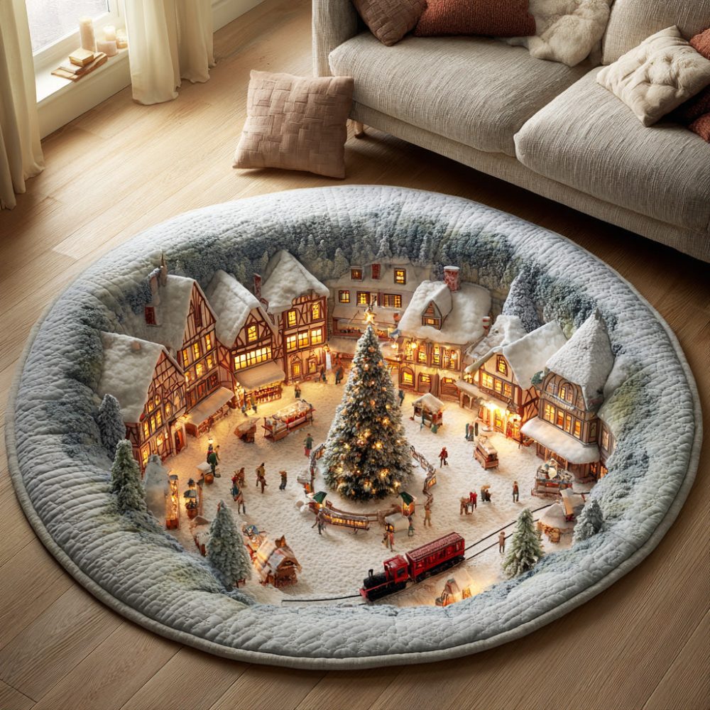 Winter Town Journey Quilted Round Mat
