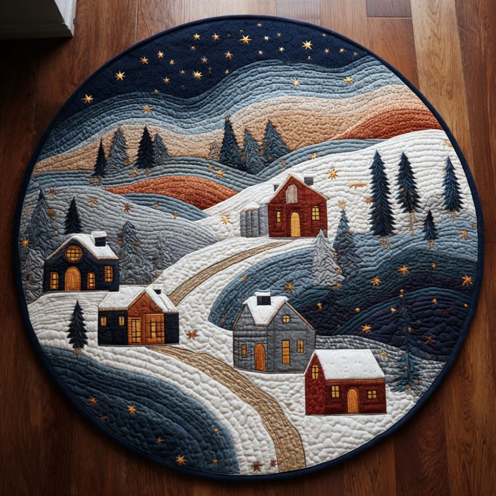 Winter Village Path Quilted Round Mat