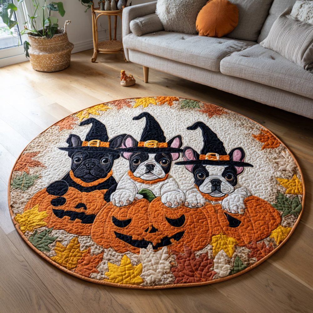 Witchy French Bulldog Quilted Round Mat