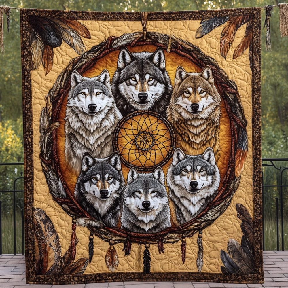 Wolf Dreamcatcher Quilted Blanket