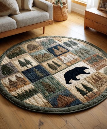 Woodland Block Bear Quilted Round Mat
