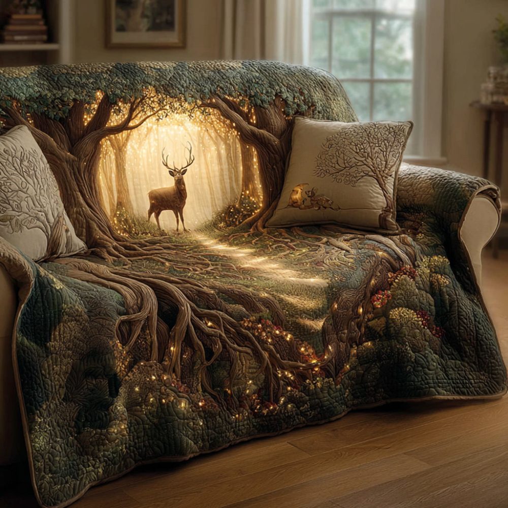 Woodland Deer Quilted Sofa Cover