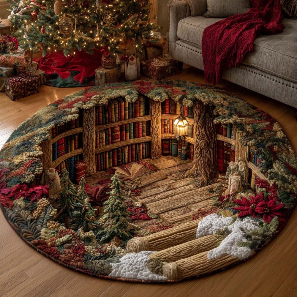 Woodland Library Quilted Round Mat