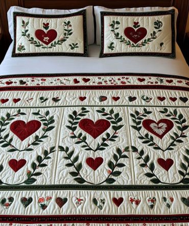 Wreath Charm 3-Piece Quilted Bedding Set