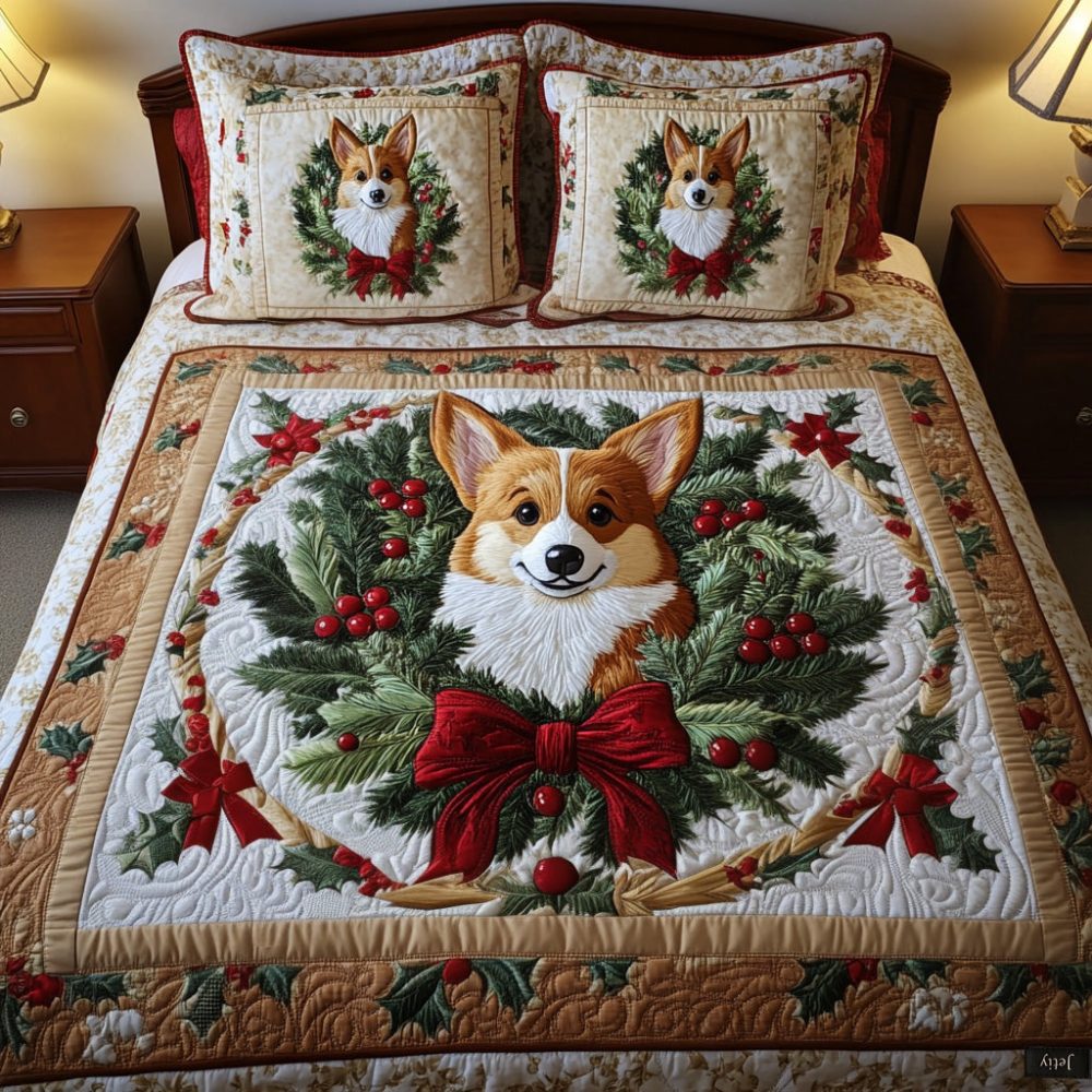 Wreath Delight 3-Piece Quilted Bedding Set