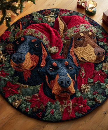 Wreath Doberman Pack Quilted Round Mat