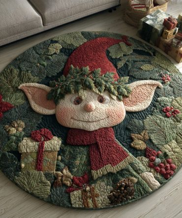 Wreath Elf Quilted Round Mat
