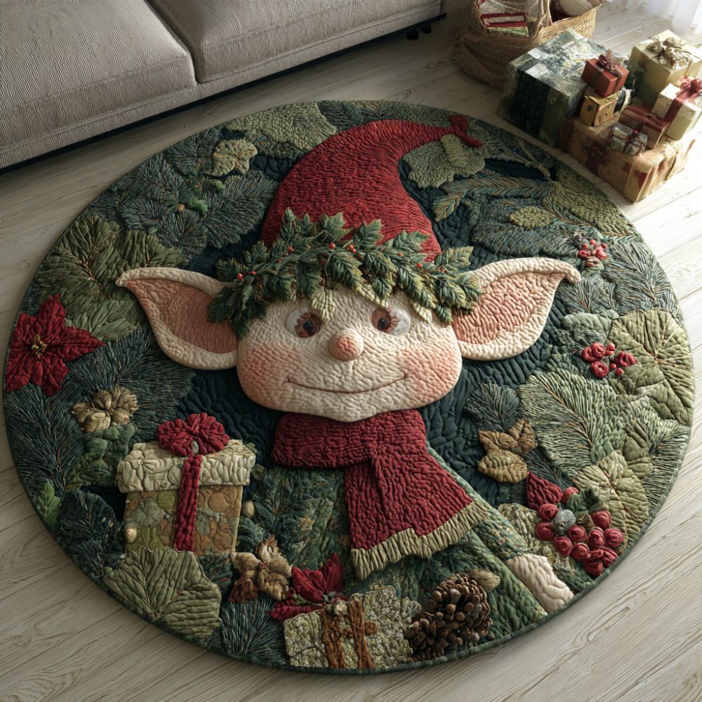 Wreath Elf Quilted Round Mat