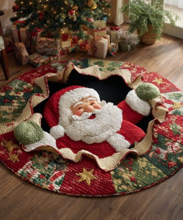 Wreath Santa Quilted Round Mat