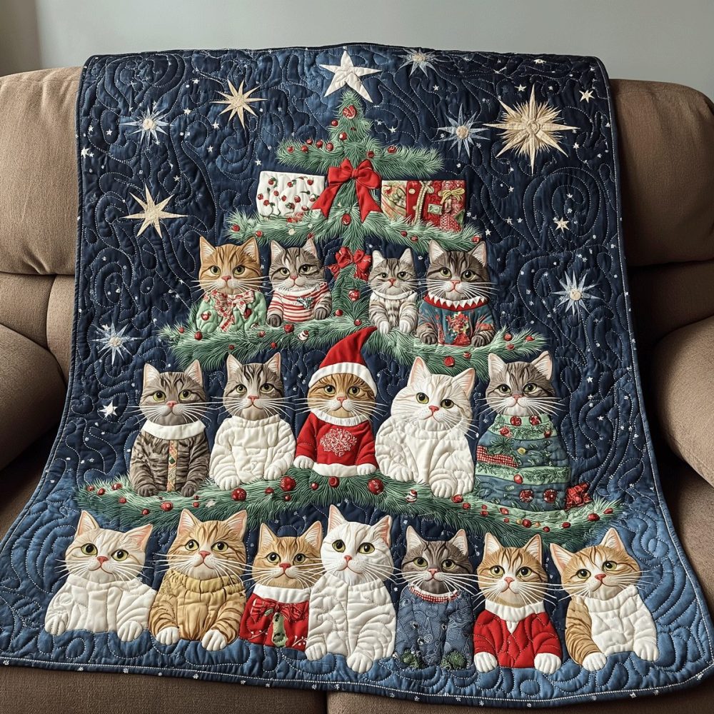 Xmas Cats Quilted Blanket