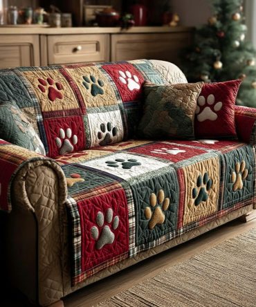 Xmas Paw Quilted Sofa Cover