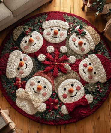 Xmas Snowmen Quilted Round Mat