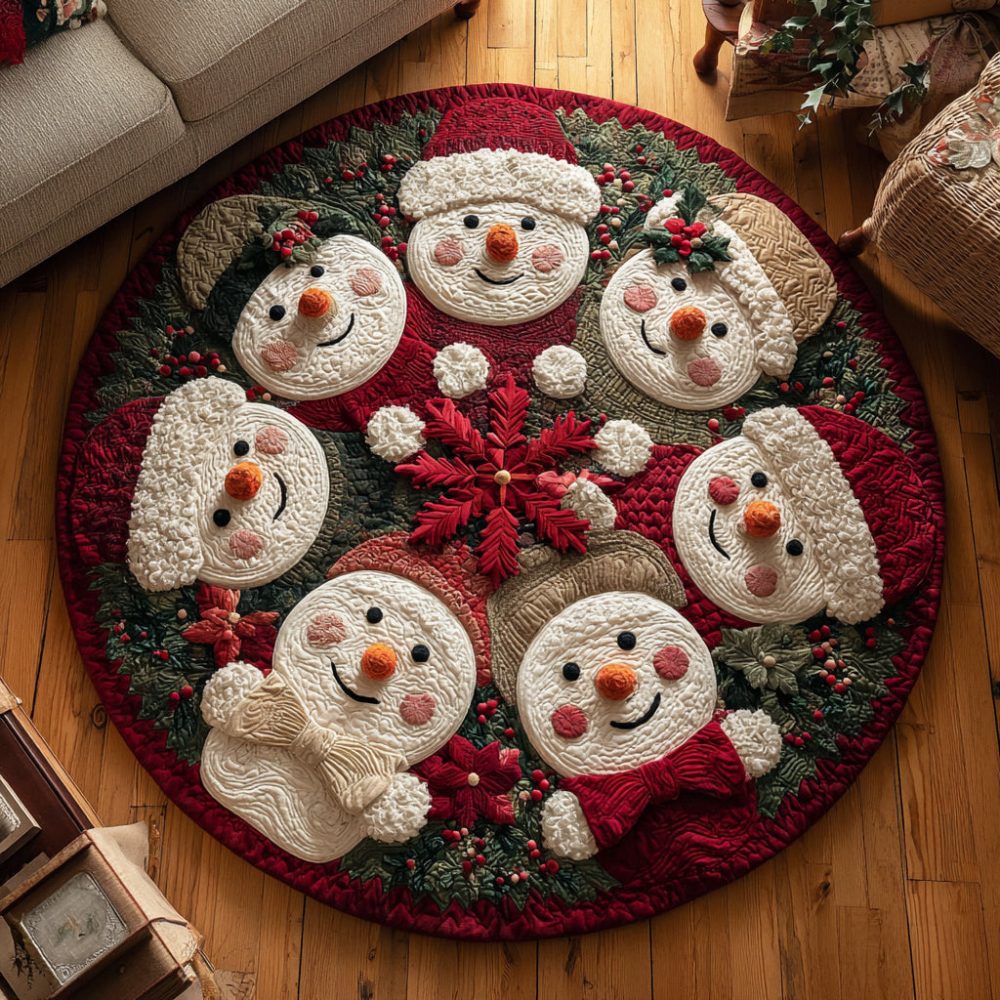 Xmas Snowmen Quilted Round Mat