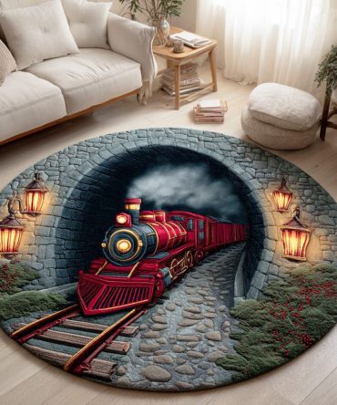 Yuletide Locomotive Quilted Round Mat