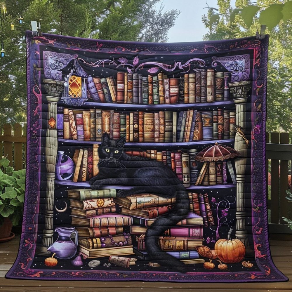 Cat Among Books Quilted Blanket